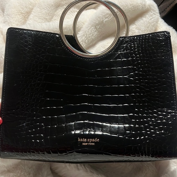 kate spade Handbags - KATE SPADE (RARE) Purse - Black with Silver Bracelet Handle Tote